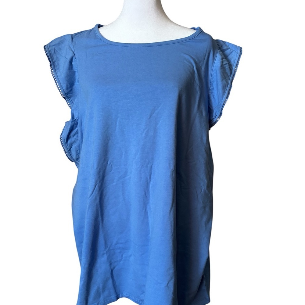 Isaac Mizrahi Blue Ruffle Sleeve Tank Top